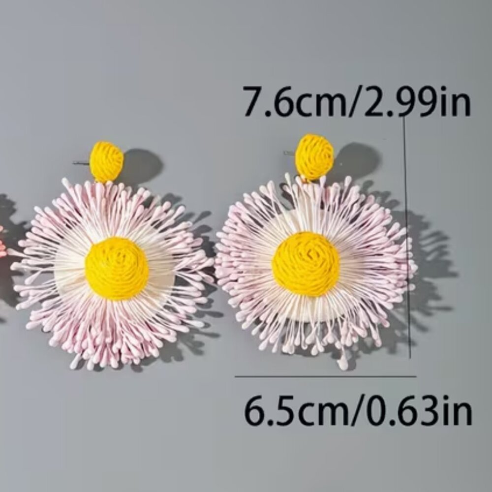 🦋 Sunflower Raffia Earrings - Lavender, Yellow - Picture 3 of 4